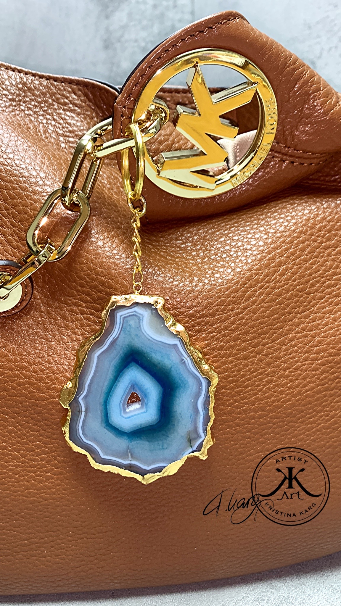 Blue Natural Agate Stone Keychain 